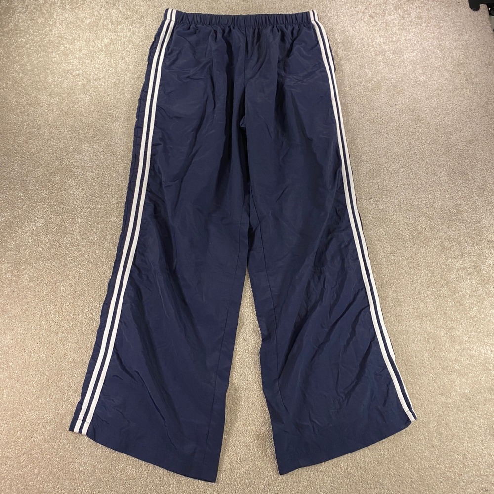 No Boundaries Track Pants Mens M Navy Blue Side Stripe Nylon Wide Leg Relaxed